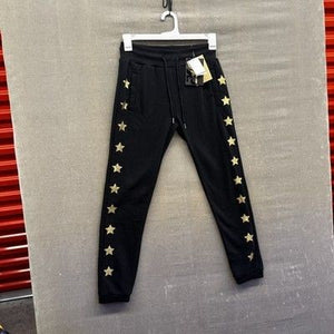 S2 Sportswear Pants Womens Large Black Gold Star Print Joggers Sweatpants Active 2