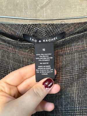 ZAC & RACHEL Women Dress Pants Plaid Brown Black White Red Blue Size 16 Good Con 2