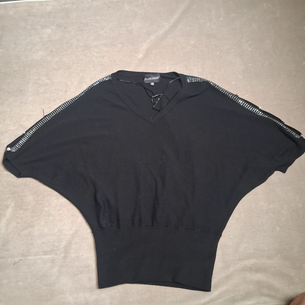 Frank Lyman Women's Black Rhinestone Dolman Sleeve Tunic Top Size XL
