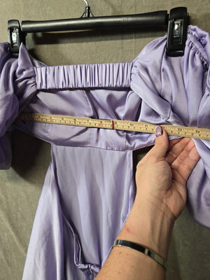 Women's Lavender Satin Off Shoulder Puff Sleeve Mini Dress Cutout Homecoming 5