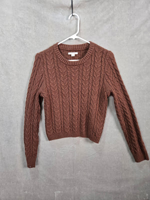 American Eagle Women's Brown Cable Knit Crewneck Sweater Size L 1