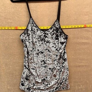 Topshop Cami Tank Top Womens 10 Gray Black Crushed Velvet V Neck Spaghetti Strap 1