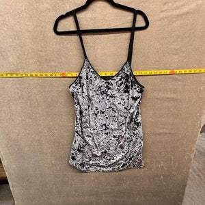 Topshop Cami Tank Top Womens 10 Gray Black Crushed Velvet V Neck Spaghetti Strap 2