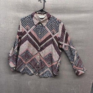 Allison Daley Womens Petite Geometric Button Up Long Sleeve Blouse Pre-Owned Exc 5