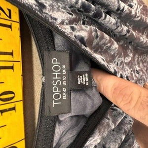 Topshop Cami Tank Top Womens 10 Gray Black Crushed Velvet V Neck Spaghetti Strap 3