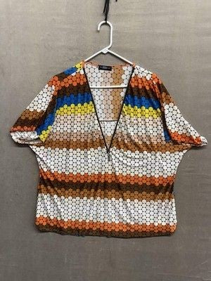 Jera Collection Shirt Womens One Size Geometric Print Zip Up Retro Top 3