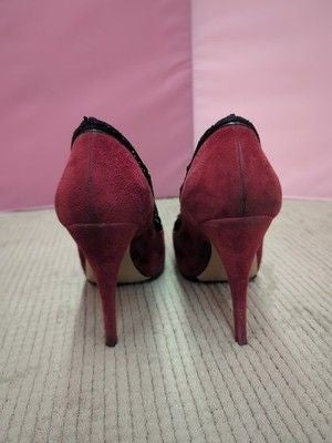 Valentino Garavani Peep Toe Bow Pumps Red Suede Size 38.5 EU Pre-Owned Good 5