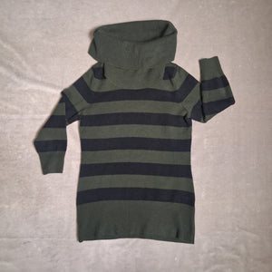 French Connection Women's Olive Black Stripe Cowl Neck Sweater Size M 1