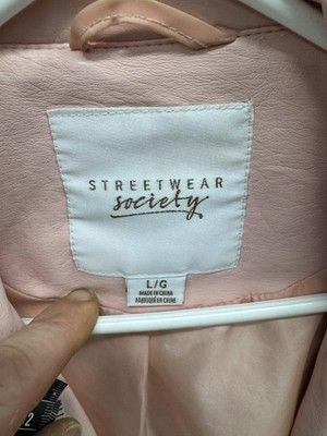 Streetwear Society Jacket Womens Large Pink Moto Biker Faux Leather Zip Pockets 1