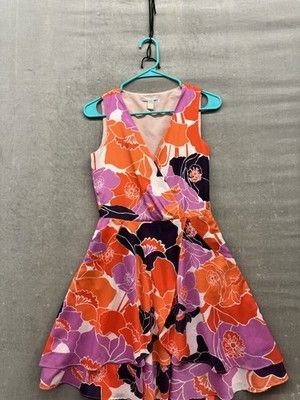 Banana Republic Dress Womens 4 Floral Sleeveless V Neck Pockets Summer Casual Pr 1