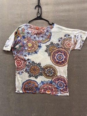 Promesa Womens Shirt Large Multicolor Boho Mandala Print Short Sleeve Pre-Owned 5