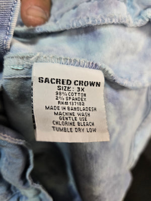 Sacred Crown Unisex Gray Yellow Blue Tie Dye Denim Trucker Jacket 3X 3