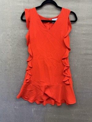 CeCe Cynthia Steffe Dress Red Ruffle Sleeveless V Neck Womens 0 Pre-Owned Good 3