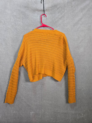 LOVE CHANGE Women's Mustard Yellow Open Knit Cropped Cardigan Size 5