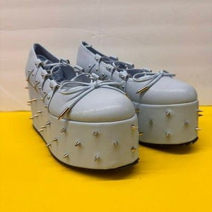 Spiked Platform Creeper Shoes Pastel Blue Silver Studded Lace Up Pre-Owned 1