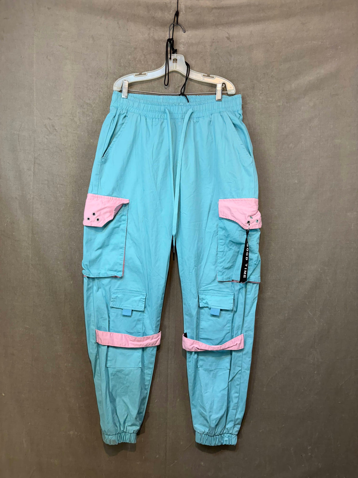 Steve Madden Men's Cargo Jogger Pants Light Blue Pink Size L Fair Condition