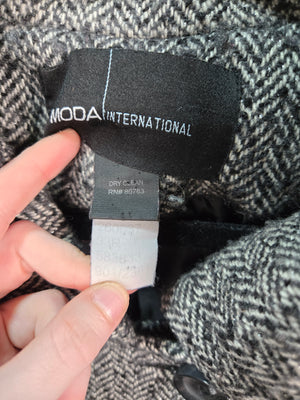 MODA INTERNATIONAL Women's Black White Herringbone Tweed Pea Coat Jacket Short L 2