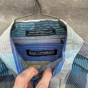 Mens Medium Blue Plaid Short Sleeve Button Up Shirt 100% Cotton Pre-Owned Good 5