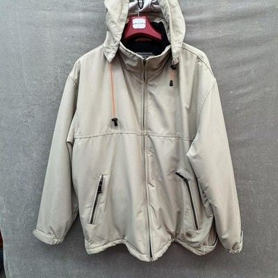 Weatherproof Jacket Mens Extra Large Khaki Hooded Full Zip Softshell Zip Pockets