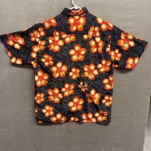 Mens Large Black Orange Floral Hawaiian Button Up Short Sleeve Shirt Pre-Owned 5