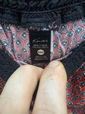 Kensie Pants Womens Medium Red Black Drawstring Boho Lounge Pockets Patterned 2
