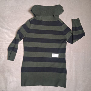 French Connection Women's Olive Black Stripe Cowl Neck Sweater Size M 5