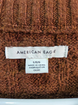 American Eagle Women's Brown Cable Knit Crewneck Sweater Size L 2