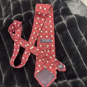 Roundtree Yorke Tie Burgundy Red Silk Geometric Pattern Pre-Owned Handmade 2