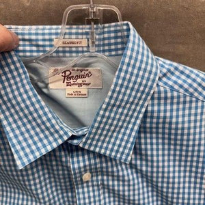 Penguin Munsingwear Shirt Mens Large Blue Gingham Check Button Down Classic Fit 3