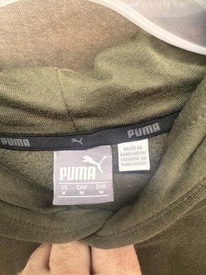 PUMA Hoodie Sweatshirt Mens Medium Olive Green Orange Logo Pullover Fleece Lined 3