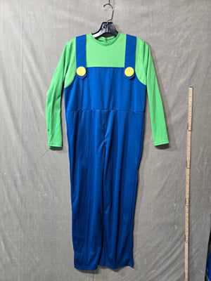 Luigi Costume Adult Jumpsuit Super Mario Bros Green Blue Overalls Halloween L 1