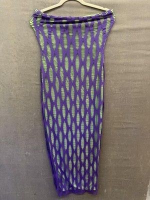 Fashion Nova Dress Womens XL Purple Green Mesh Cutout Bodycon Maxi Clubwear 2