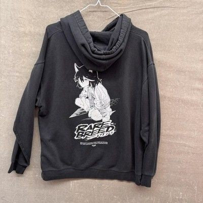 Rare Breed Hoodie Mens XL Black Anime Graphic Pullover Streetwear Japanese Manga