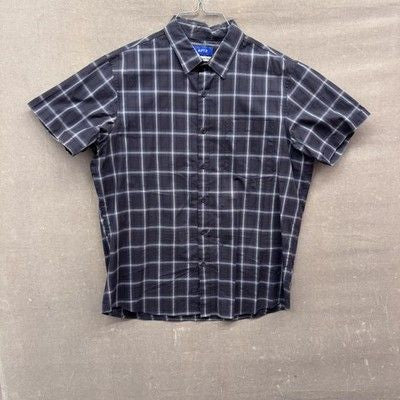 APT 9 Shirt Mens Large Blue Gray Plaid Short Sleeve Button Up Smart Temp
