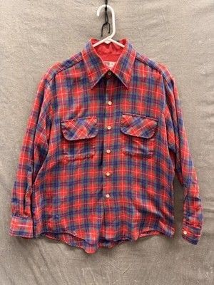 Vintage Montgomery Ward Shirt Mens Large Red Plaid Flannel Button Front 70s 3