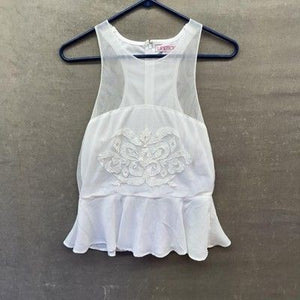 Lipstick Peplum Tank Top Womens Large White Embroidered Mesh Sheer Blouse Boho 3