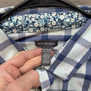 Van Heusen Shirt Mens XL Blue White Plaid Short Sleeve Button Up Casual Top 5