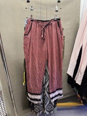 Kensie Pants Womens Medium Red Black Drawstring Boho Lounge Pockets Patterned 3