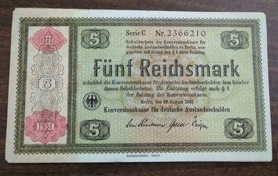 Germany Conversion Banknote 5 Reichsmark 1934