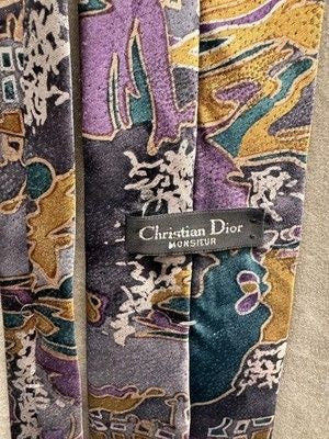 Vintage Christian Dior Monsieur Tie Mens Abstract Print Polyester Made USA 90s 2