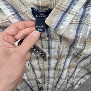Dockers Shirt Mens Medium Brown Blue Plaid Short Sleeve Button Up Casual Cotton 3