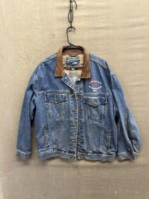 Vintage Dunbrooke Upstream Jacket Mens XL Denim Leather Collar Bandstand 90s 3
