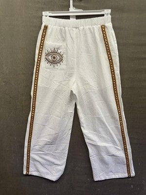 Poeselle Pants Womens Small Evil Eye Embroidered Boho Wide Leg 4