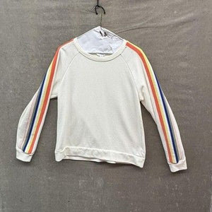 Time and Tru Sweatshirt Girls Medium 8-10 White Rainbow Stripe Raglan Crewneck 2