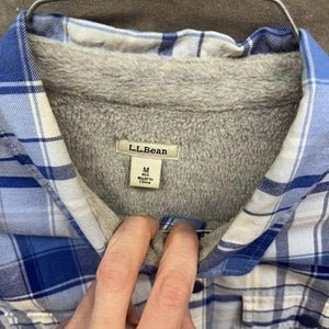 LL Bean Jacket Mens Medium Blue Plaid Flannel Fleece Lined Snap Button Shacket 4