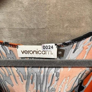 Veronica M Dress Womens Small Orange Black Abstract V Neck Elastic Waist Mini 3