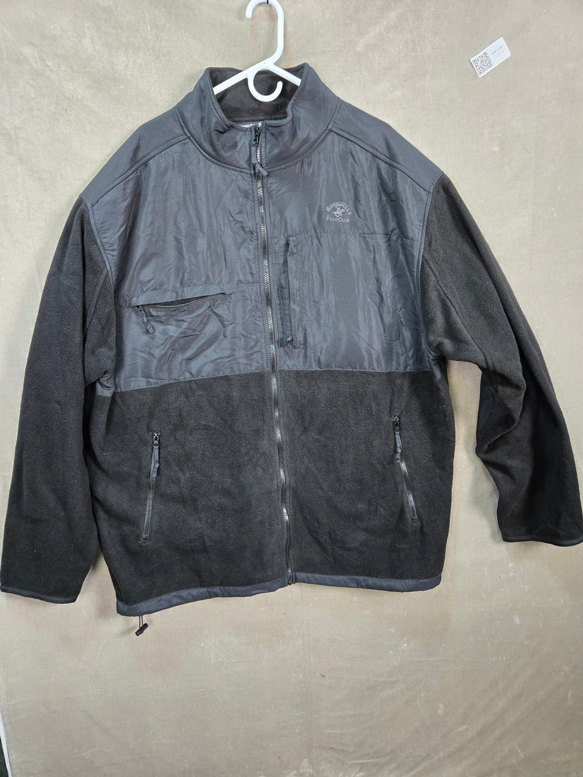 Beverly Hills Polo Club Men's Black Fleece Full Zip Jacket Nylon Yoke Size 2XL
