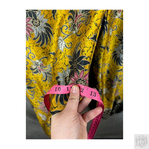 Handmade Vibrant Yellow Floral Pattern Loose Fit Pants with Drawstring 4