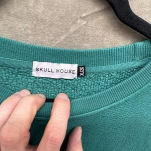Skull House Sweatshirt Womens XL/2XL Green Crewneck SHADY Chenille Fleece 2