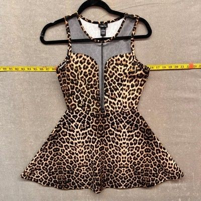 rue21 Dress Womens Small Leopard Print Skater Fit & Flare Mesh Panel Sleeveless